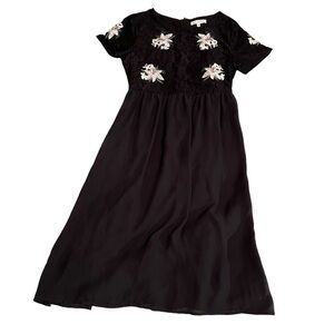 Ashley LeMieux Black Eyelet Lily Flower Lace Dress w/ Cap Sleeves + Satin Skirt